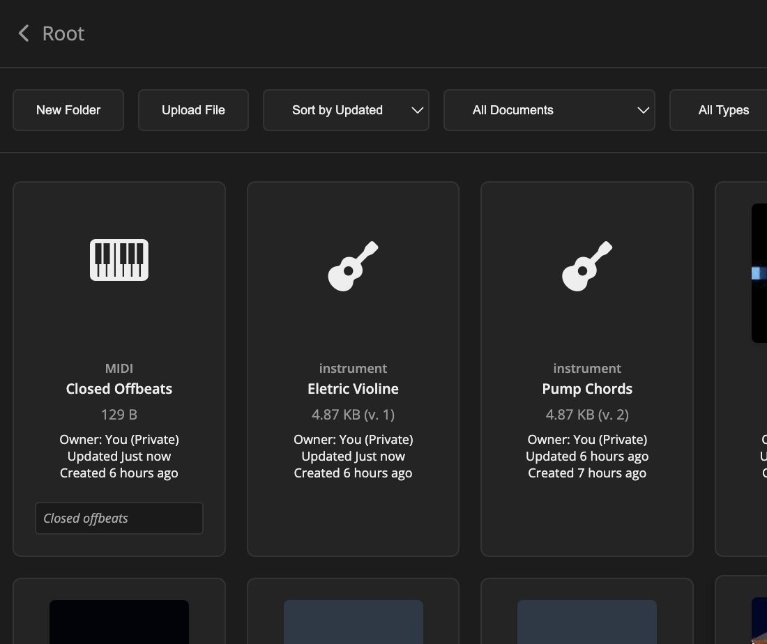Instrument and MIDI files in My Files